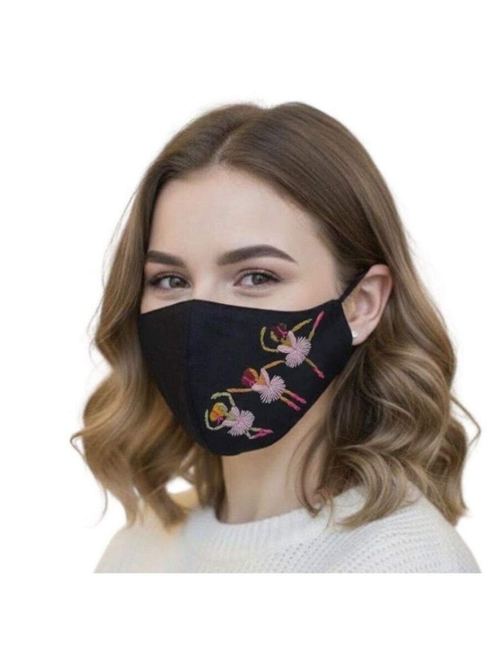 Floral Cloth Face Mask Embroidered Ballet Dancers Reusable Washable Breathable